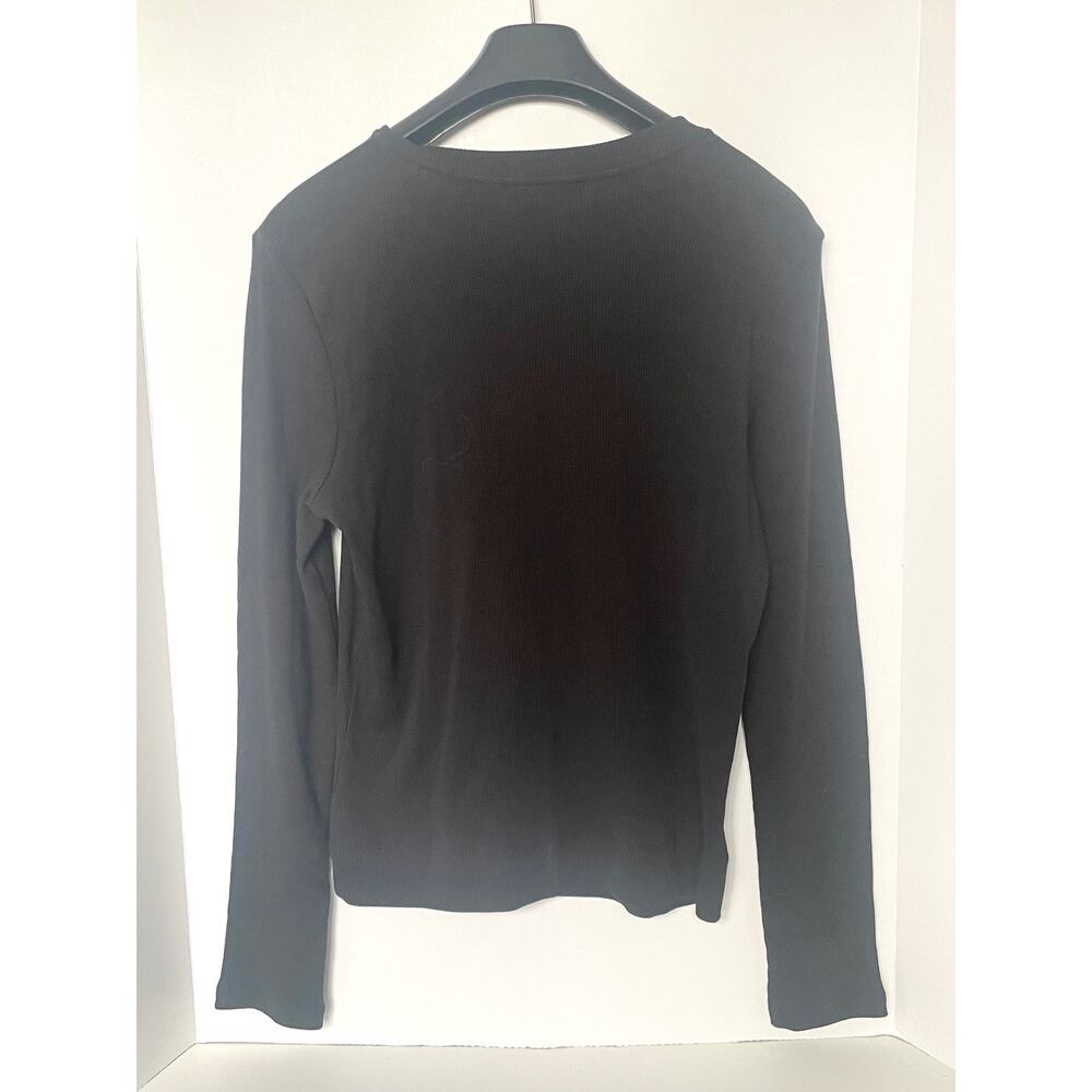 Theory Tiny Tee Long Sleeve Crew Neck Black Rib Knit Top Fitted XL - Picture 5 of 10